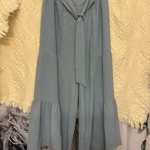 Gray Wide Leg Jumpsuit with Tie-Front Detail